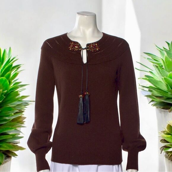 Gucci Dark Brown Sweater with Tassel Accents - Picture 2 of 4